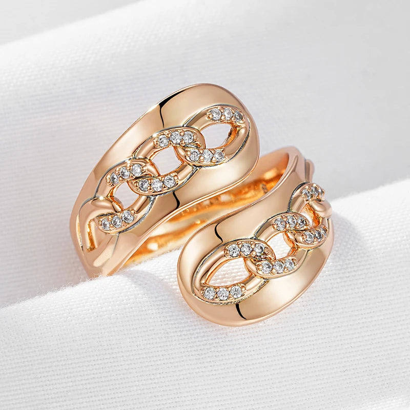 Wbmqda Unusual 585 Rose Gold Color Geometric Natural Zircon Open Rings For Women Fashion Party Jewelry Accessories 2023 Trending