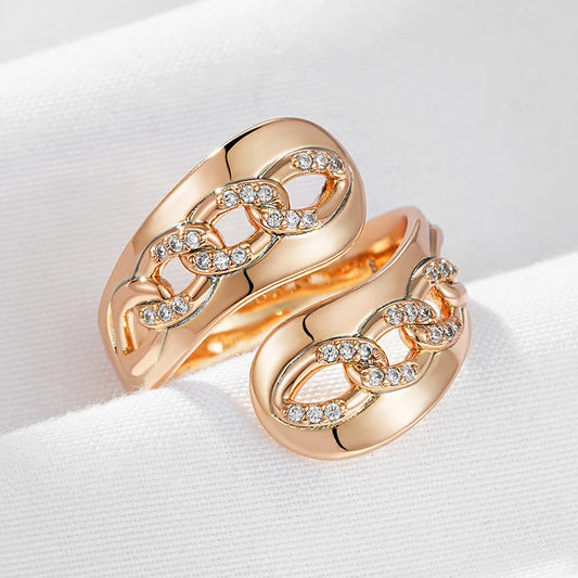 Wbmqda Unusual 585 Rose Gold Color Geometric Natural Zircon Open Rings For Women Fashion Party Jewelry Accessories 2023 Trending