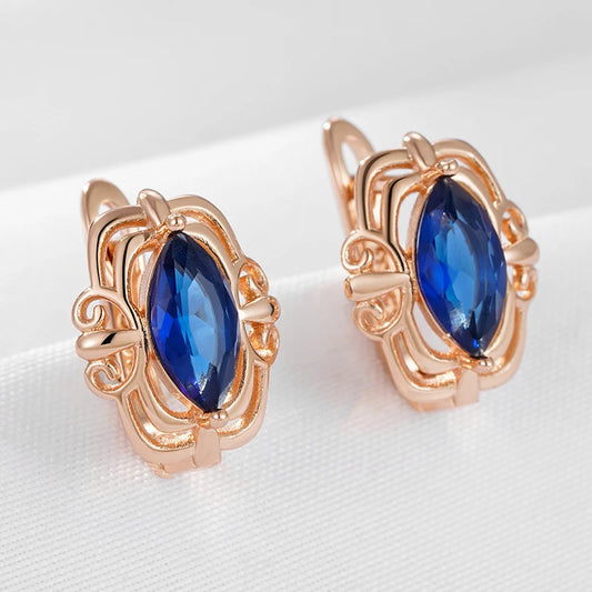 Wbmqda Vintage Blue Natural Drop Earrings For Women 585 Rose Gold Color Boho Ethnic Style Luxury Wedding Party Fine Jewelry