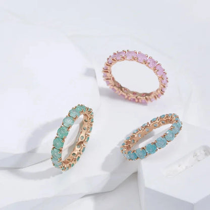 Wbmqda 585 Rose Gold Color Oval Multicolor Stone Ring For Women Pink/Blue/Green Natural Zircon Setting Luxury Fashion Jewelry