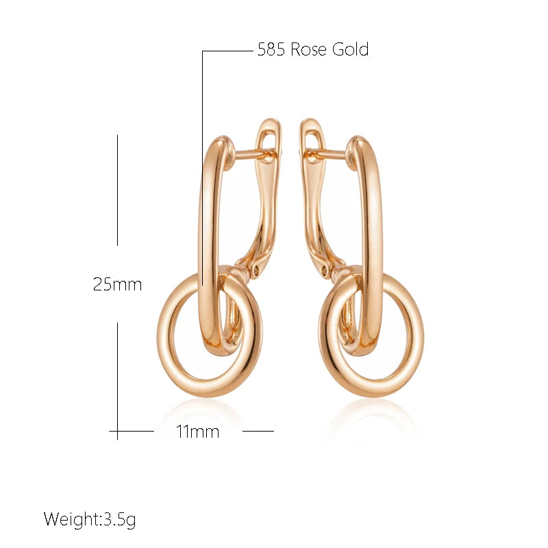 Wbmqda New Fashion Design Glossy Hoop Pendant Earrings For Women 585 Rose Gold Color High Quality Daily Matching Fine Jewelry