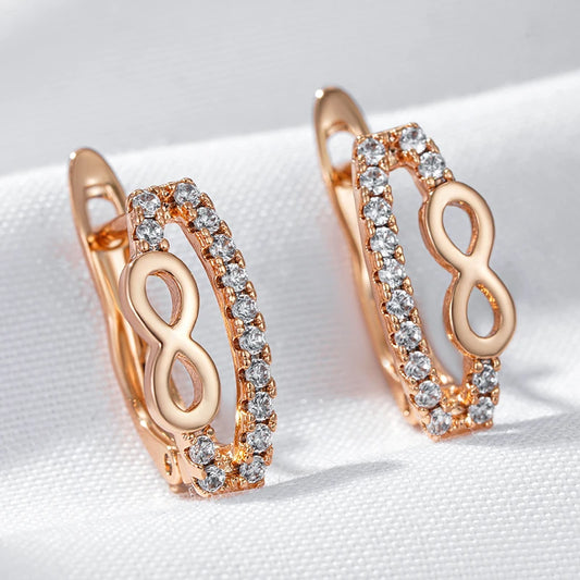 Wbmqda Simple Fashion Geometric Drop Earrings For Women 585 Rose Gold Color With White Natural Zircon High Quality Dubai Jewelry