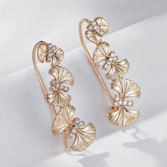 Wbmqda Luxury Unique Metal Flower Hanging Earrings For Women 585 Rose Gold Color With White Natural Zircon Vintage Jewelry Gifts