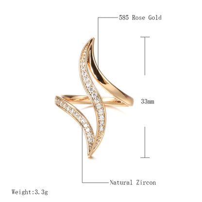 Wbmqda New Fashion Geometric Curve Zircon Ring For Women 585 Rose Gold Color Luxury Elegant Daily Fine Jewelry Accessories