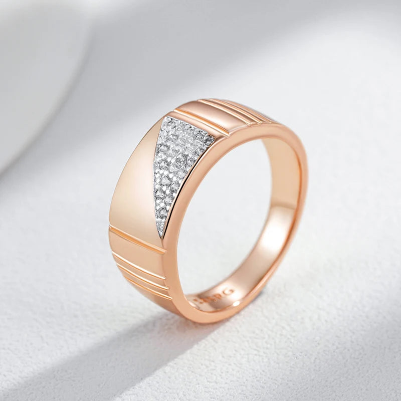 Kinel Full Shiny Natural Zircon Square Wide Rings for Women Men Fashion 585 Rose Gold Silver Color Mix Ethnic Daily Fine Jewelry