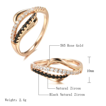 Wbmqda Fashion Gothic Ring For Women 585 Rose Gold Color With Black White Zircon Trendy Personalized Jewelry Free Shipping