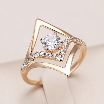 Kinel Hot Fashion Bride Wedding Rings 585 Rose Gold Unique Rhombus Natural Zircon Rings for Women High Quality Daily Jewelry