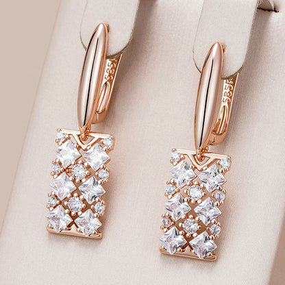 Wbmqda Luxury Hollow Square Women's Hanging Earrings 585 Rose Gold Color With Natural Zircon Wedding Party Fashion Dubai Jewelry