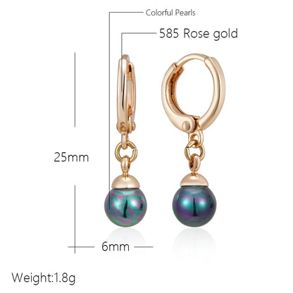 Wbmqda Unique Colorful Pearl Drop Earrings For Women 585 Rose Gold Color Fine Small Earring Jewelry Accessories