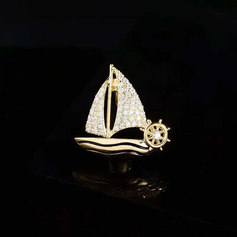 Ladies light luxury design elegant small sailboat brooch fashionable and versatile niche design sense brooch daily accessories