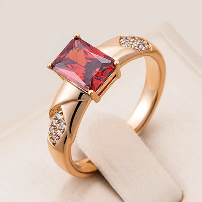 Wbmqda Luxury Retro Red Natural Zircon Ring For Women 585 Rose Gold Color Ethnic Bride Wedding Party Fine Jewelry Gifts