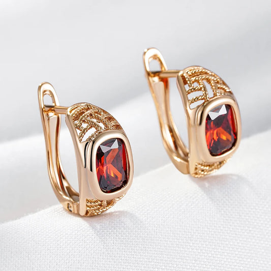 Wbmqda Classic Red Natural Zircon Drop Earrings For Women 585 Rose Gold Color High Quality Daily Party English Lock Jewelry