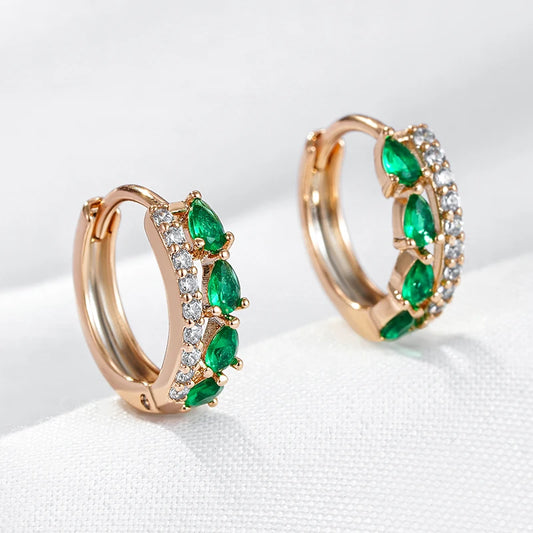 Wbmqda Fashion Green Natural Zircon Hoop Earrings For Women 585 Rose Gold Color High Quality Daily Party Fine Jewelry Gifts