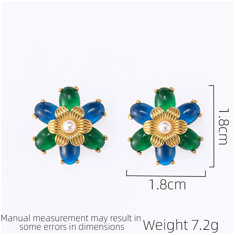 Classic Medieval Glazed Women's Designer Flower Earrings Fashionable French Versatile Temperament Light Luxury Vintage Earrings