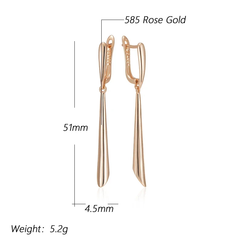 Wbmqda 585 Rose Gold Color Glossy Long Earrings For Women Elegant Fashion Daily Jewelry Accessories