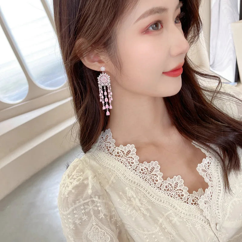 SUYU New Classic Shiny Zircon Earrings 2024 Korean Edition Long Slim Tassel Earrings Trendy And Fashionable