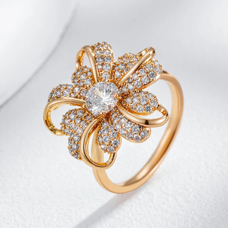 Wbmqda Luxury Crystal Flower Ring For Women 585 Rose Gold Color Natural Zircon Setting Ethnic Wedding Engagement Fine Jewelry