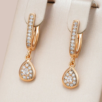 Wbmqda Luxury Natural Zircon Long Drop Earrings For Women 585 Rose Gold Color Fashion Wedding Party Fine Jewelry Accessories