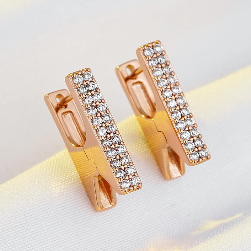 Wbmqda Unique Clips Shape Dangle Earrings For Women 585 Rose Gold Color Natural Ziron Setting New Fashion Creative Jewelry Gifts