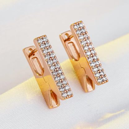 Wbmqda Unique Clips Shape Dangle Earrings For Women 585 Rose Gold Color Natural Ziron Setting New Fashion Creative Jewelry Gifts