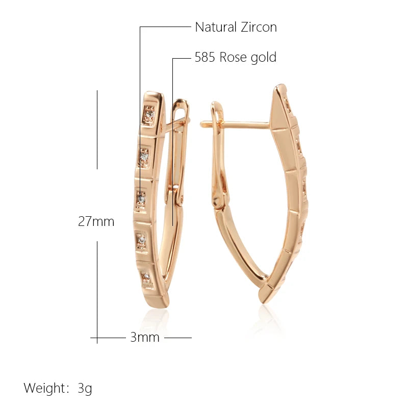 Wbmqda 585 Rose Gold Color V Shaped Natural Zircon Hoop Earrings For Women Classic Luxury Fine Accessories Party Wedding Jewelry