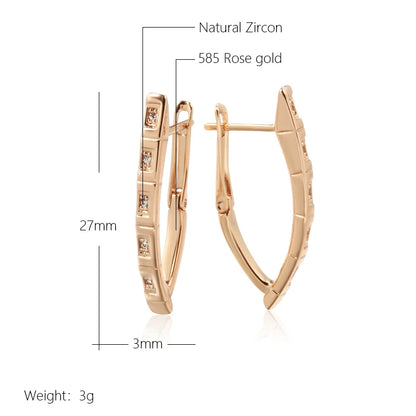 Wbmqda 585 Rose Gold Color V Shaped Natural Zircon Hoop Earrings For Women Classic Luxury Fine Accessories Party Wedding Jewelry