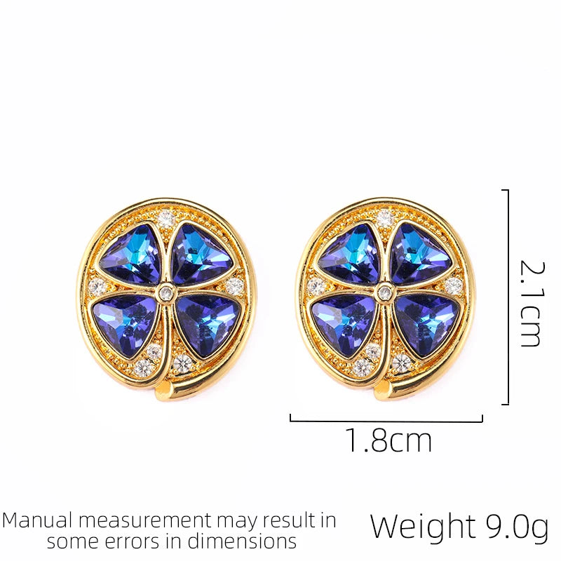 SUYU Copper Plated Flower Blue Zircon Earrings Personalized Retro Light  Versatile Women's Earrings