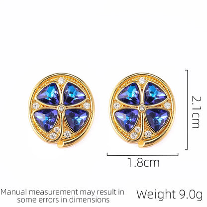 SUYU Copper Plated Flower Blue Zircon Earrings Personalized Retro Light  Versatile Women's Earrings