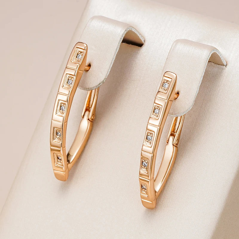 Wbmqda 585 Rose Gold Color V Shaped Natural Zircon Hoop Earrings For Women Classic Luxury Fine Accessories Party Wedding Jewelry