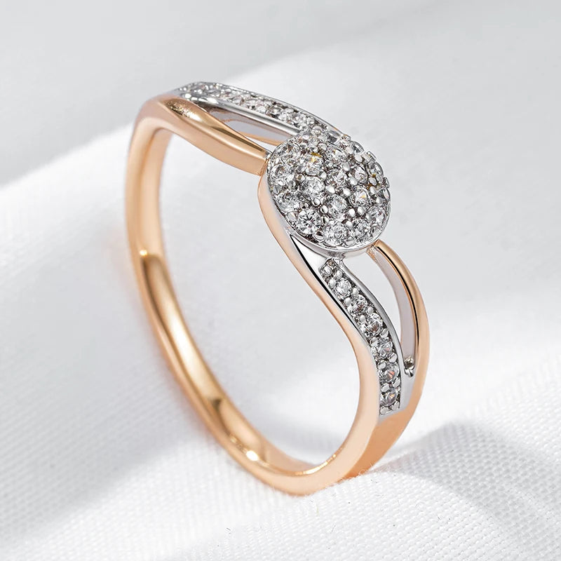 Wbmqda Sparkling Bridal Wedding Ring For Women 585 Rose Gold Silver Color Full Zircon Setting Luxury Fashion Jewelry Accessories