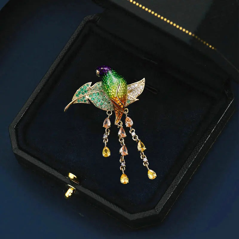 SUYU Copper Micro Inlay Cubic Zirconia Enamel Colored Parrot Brooch Jewelry Gift Clothing Accessories