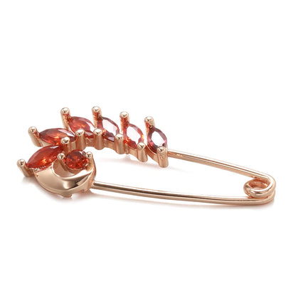 Kinel 2022 New Unique Red Natural Zircon Boutonniere 585 Rose Gold Fine Brooch for Women Fashion Creative Wedding Jewelry Hot