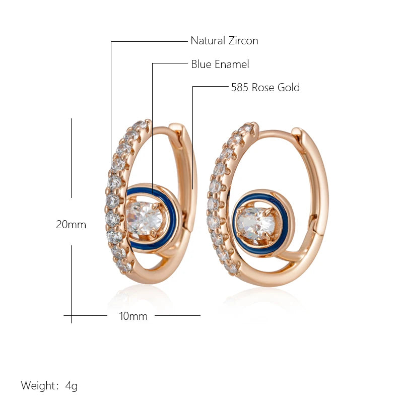 Wbmqda Unique Blue Enamel Hoop Earrings For Women 585 Rose Gold Color With White Natural Zircon Fashion Daily Party Fine Jewelry