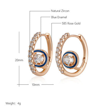 Wbmqda Unique Blue Enamel Hoop Earrings For Women 585 Rose Gold Color With White Natural Zircon Fashion Daily Party Fine Jewelry