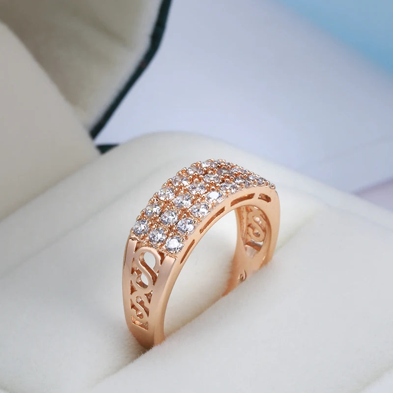 Wbmqda Sparkling Full Zircon Ring For Women 585 Rose Gold Color Romantic Wedding Engagement Accessories Best Jewelry Gift