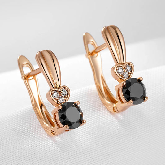 Wbmqda New 585 Rose Gold Color Black Natural Zircon Drop Earrings For Women Elegant Fashion Daily Matching Jewelry Accessories