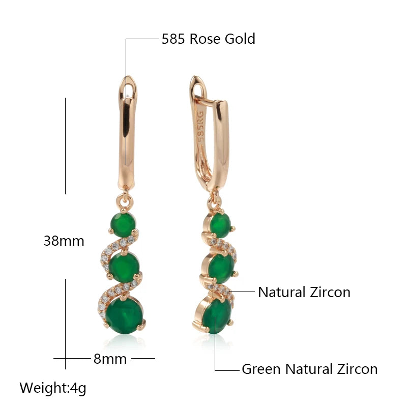 Wbmqda Luxury Elegant 585 Rose Gold Color Emerald Long Drop Earrings For Women Retro Ethnic Wedding Party Jewelry Accessories