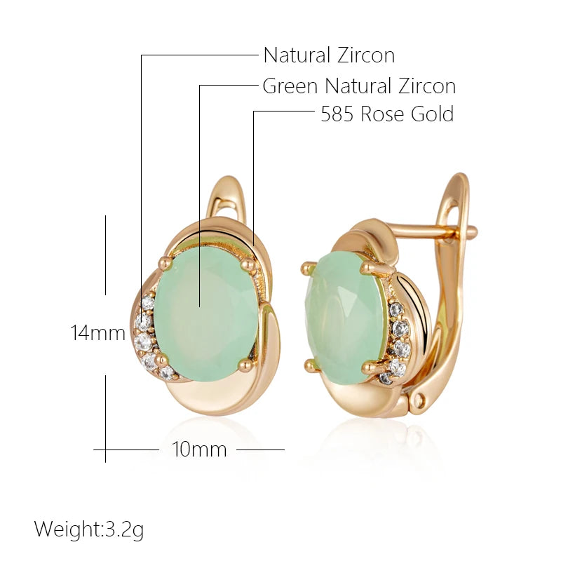 Wbmqda Elegant Green Natural Zircon English Earrings For Women 585 Rose Gold Color Luxury Fashion Daily Fine Jewelry Accessories