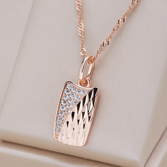 Kinel Hot Square Pendant Necklace For Women 585 Rose Gold Color With Natural Zircon Accessories Ethnic Bride Wedding Jewelry