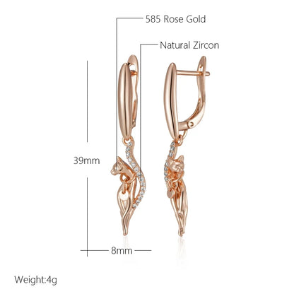 Wbmqda Unique Cat Shape Drop Earrings For Women 585 Rose Gold Color With White Natural Zircon Fashion Animal Jewelry Accessories