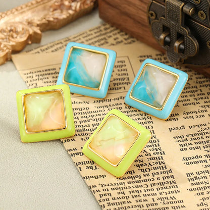 SUYU  Vintage Earrings Geometric Square Resin Drop Enamel Earrings Large And Exaggerated Women's Earrings For Daily Parties