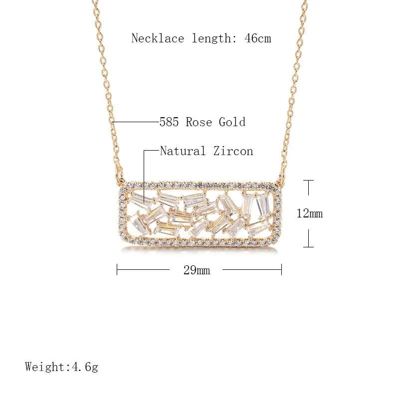 Wbmqda Luxury Square Hollow Pendant And Necklace For Women 585 Rose Gold Color Full Zircon Setting Wedding Party Fashion Jewelry