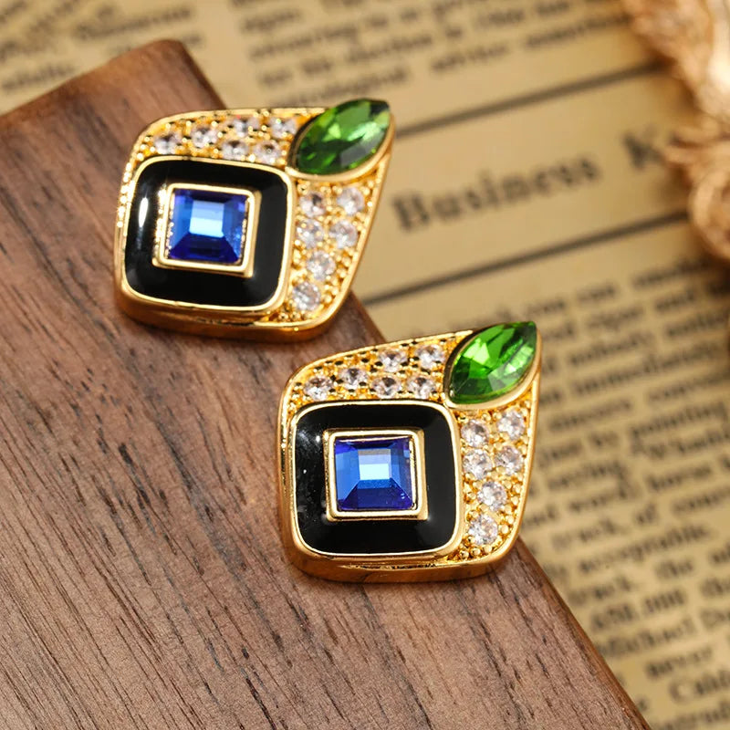 Jewelry 2024 New Trend Retro Palace Style Glazed Earrings Women's Light Luxury Earrings Party Festival Gifts