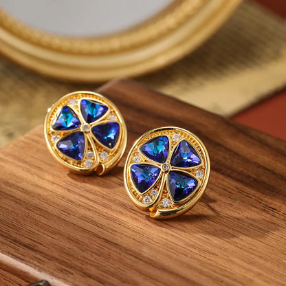 SUYU Copper Plated Flower Blue Zircon Earrings Personalized Retro Light  Versatile Women's Earrings