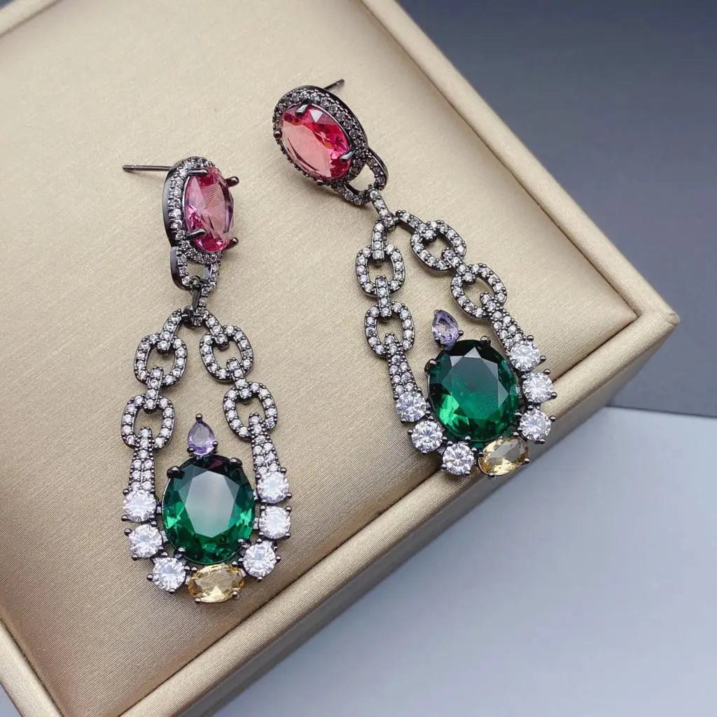 SUYU 2023 Summer French Light Luxury Broken Zircon Cracked Chain Female Minority Design Earrings