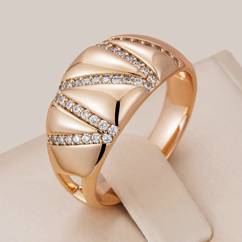 Wbmqda Trendy Simple 585 Rose Gold Color Geometric line Natural Zircon Rings For Women High Quality Daily Matching Fine Jewelry