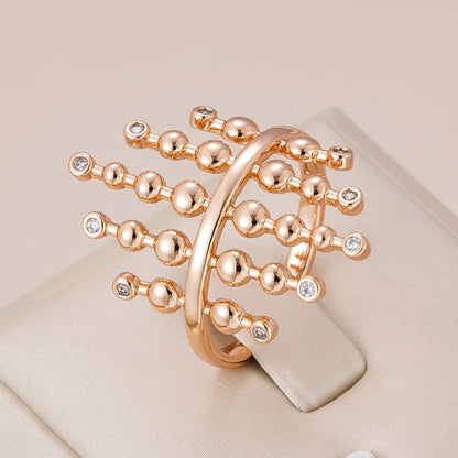 Wbmqda New Unusual 585 Rose Gold Color Glossy Round Ball Fluid Shape Zircon Ring For Women Simple Fashion Daily Fine Jewelry