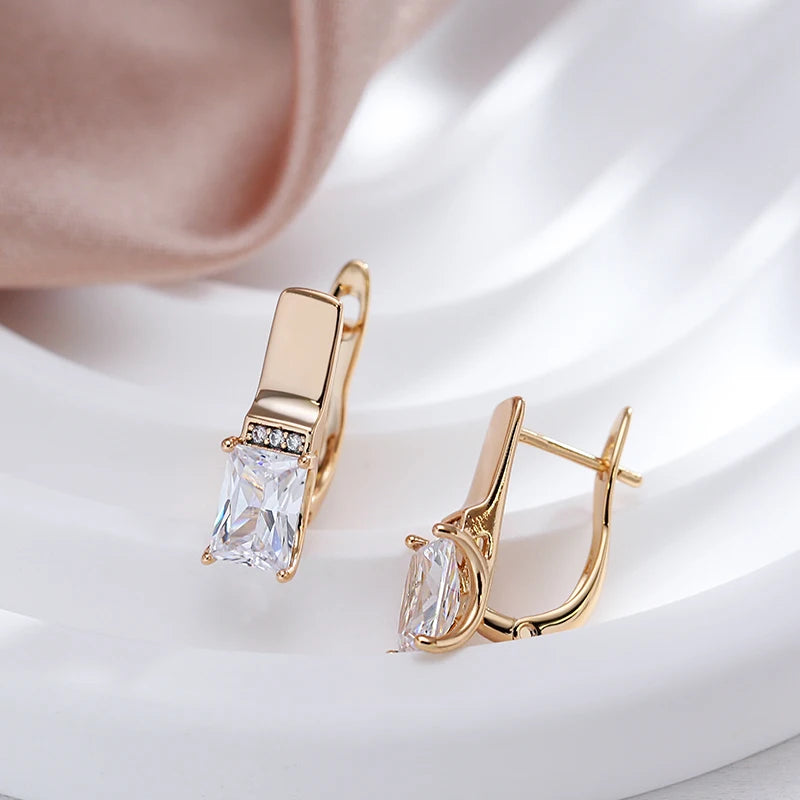 Kienl Hot Square Natural Zircon Drop Earring for Women 585 Rose Gold Color Wedding Accessories High Quality Daily Fine Jewelry