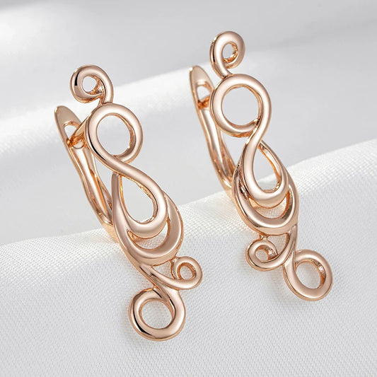 Wbmqda Classic Geometric Lines Metal Dangle Earrings For Women 585 Rose Gold Color Ethnic Wedding Party Fine Jewelry Accessories