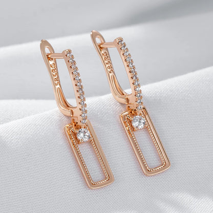 Kienl Hot Shiny Natural Zircon Square Long Earring for Women 585 Rose Gold Color Glossy Metal Accessories Trend Daily Jewelry